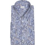 Seidensticker - Businessoverhemd - Blauw - Regular Korte Mouwen - Kentkraag - Bloemmotief