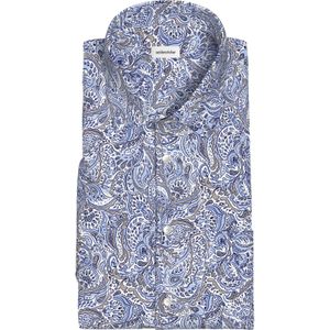 Seidensticker - Businessoverhemd - Blauw - Regular Korte Mouwen - Kentkraag - Bloemmotief