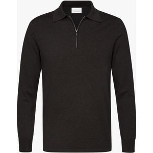 Profuomo Poloshirt lange mouw bruin, Effen