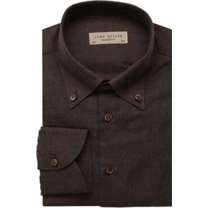 John Miller Tailored Fit Flanellen Overhemd bruin, Effen