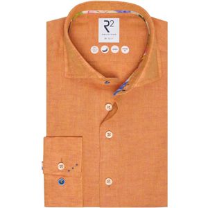 R2 Amsterdam Linnen Overhemd oranje, Effen