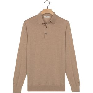 Thomas Maine Poloshirt lange mouw beige, Effen