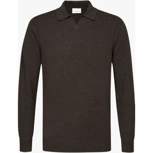 Profuomo Poloshirt lange mouw bruin, Effen