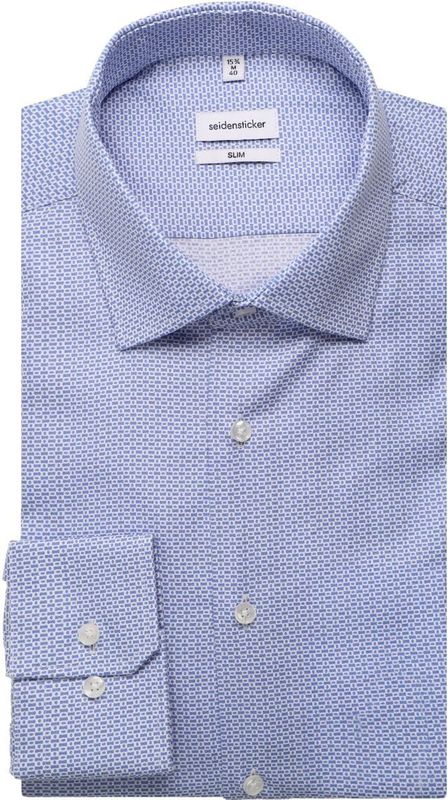 Overhemden - Blauw - 100% Katoen - Slim Fit - Lange Mouwen - Kentkraag