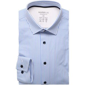 Marvelis Performance Modern Fit Jersey shirt blauw/wit, Gestreept