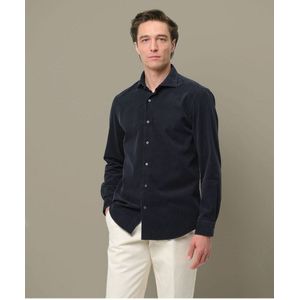 Profuomo ribfluwelen overhemd marine, Effen