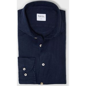 fakts Leisure Linnen Overhemd donkerblauw, Effen