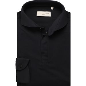 John Miller Poloshirt lange mouw donkerblauw, Effen