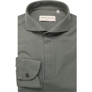 John Miller Poloshirt lange mouw middengrijs, Effen
