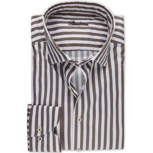 Stenströms Overhemd donkerbruin, Gestreept
