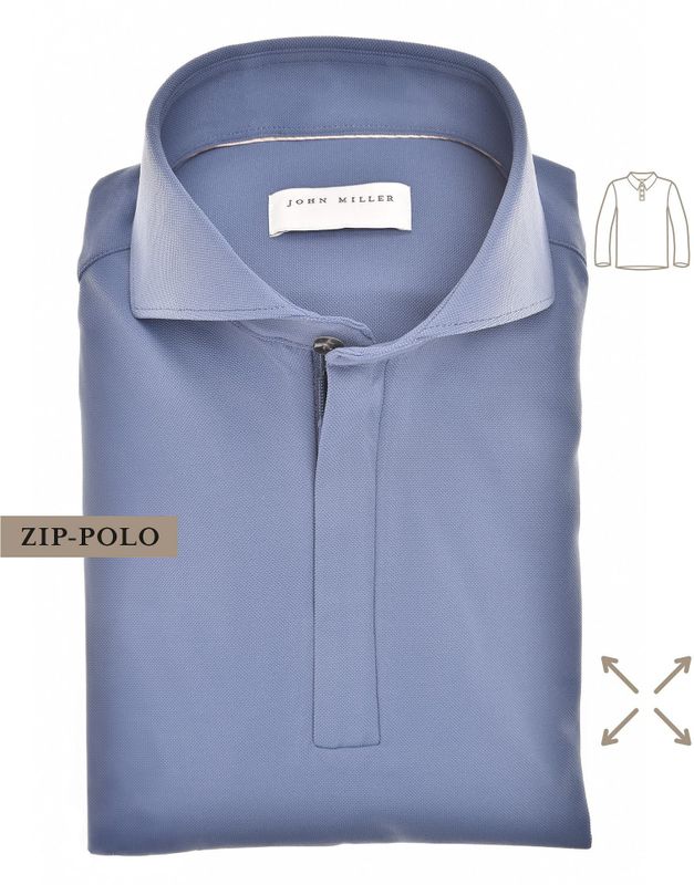 John Miller - Poloshirt - Middenblauw - Lange Mouw