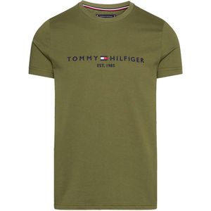 Tommy Hilfiger Slim Fit T-Shirt ronde hals groen, Effen