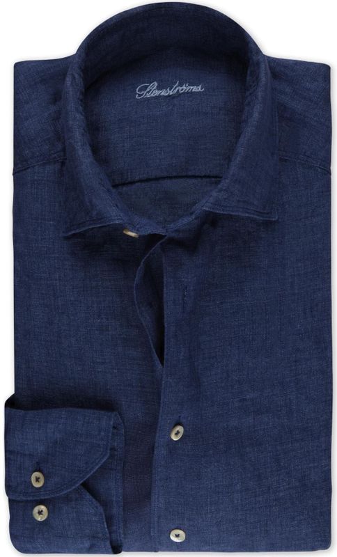 Stenströms - Casual Linnen Overhemd - Marine - Lange Mouw - 100% Linnen