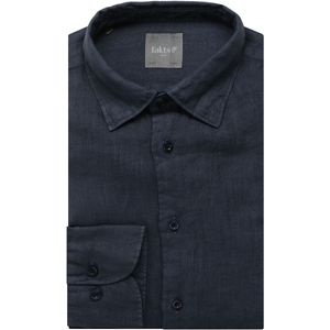 fakts Leisure Linnen Overhemd donkerblauw, Effen