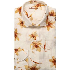 Stenströms Casual Linnen Overhemd wit/bruin, Motief