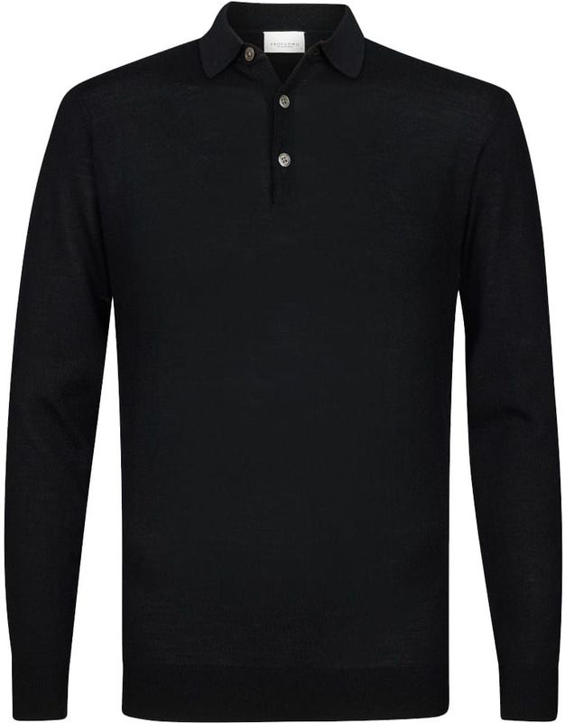 Profuomo Normal Fit Poloshirt lange mouw zwart, Effen