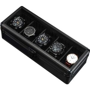 Aluminium Horlogebox Zwart - 5 Horloges