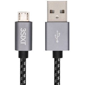 3sixT USB-A 2.0 naar Micro USB Nylon Oplaadkabel - 0.30 m