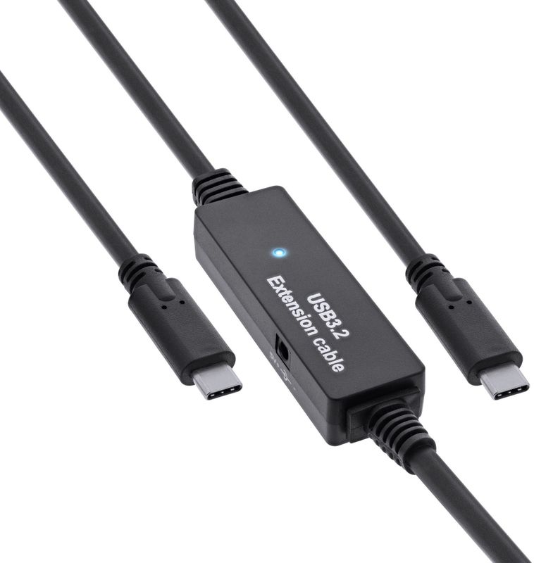 InLine USB 3.2 Gen.1 Aktiv-Kabel, USB-C Stecker an USB-C Stecker, schwarz, 10m