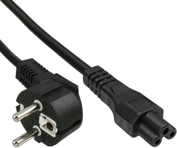 InLine Netzkabel für Notebook, Schutzkontaktstecker gewinkelt auf 3pol Kupplung, schwarz, 2m