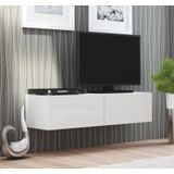 Zwevend tv-meubel Livo 160 cm breed in wit met hoogglans wit