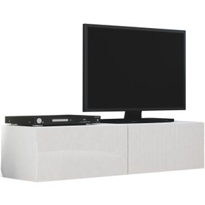 Zwevend tv-meubel Livo 160 cm breed in wit met hoogglans wit