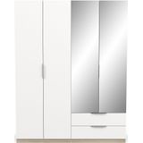 Kledingkast Ghost 4 deuren/2 laden en spiegel 160x203 cm eiken met wit