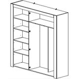 Kledingkast Moka 222 cm breed in houtskool eiken