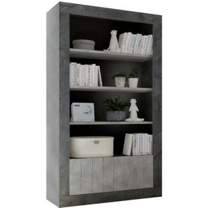 boekenkast Urbino 190 cm hoog in oxid met grijs beton