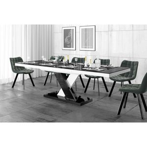 Uitschuifbare eettafel Xenon lux 160 tot 256 cm breed in hoogglans zwart mix wit