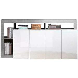 Dressoir Hamburg 184 cm breed hoogglans wit met beton