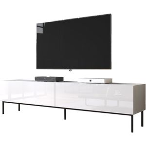 Tv-meubel Slide 2D 200 cm breed hoogglans wit met zwarte poten