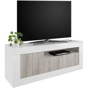 Tv-meubel Urbino 138 cm breed in hoogglans wit met grenen wit