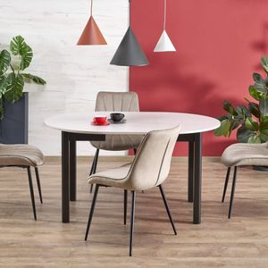 Uitschuifbare ronde eettafel Ringo 102 tot 142 cm breed wit met zwart