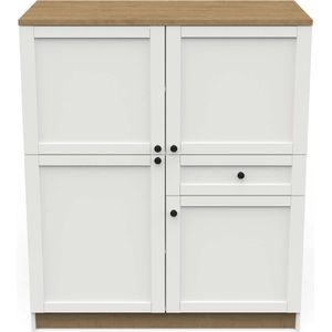 Keukenkast Cottage 140 cm hoog wit met eiken
