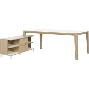 Bureau tafel set Absolu 204 cm breed in wit met eiken