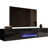 Zwevend Tv-meubel Slide 200 cm breed hoogglans zwart met sfeerhaard