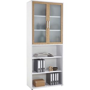 Boekenkast Calvia 12 van 222 cm hoog in wit met oud eiken