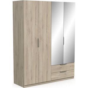 Kledingkast Ghost 4 deuren/2 laden en spiegel 160x203 cm eiken