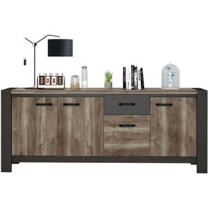 Dressoir Malt 224 cm breed oud eiken met antraciet