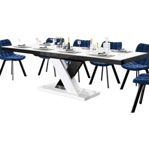 Uitschuifbare eettafel Xenon lux 160 tot 256 cm breed in hoogglans wit mix zwart