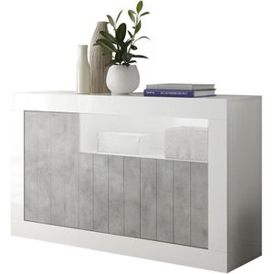 Dressoir Urbino 138 cm breed in hoogglans wit met grijs beton