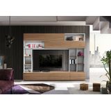 Tv-wandmeubel Tiko 277 cm breed in wit met stelvio walnoot