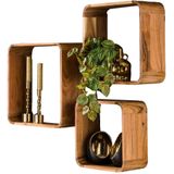 Wandschap / Wandrek set van 3 vierkant hout