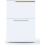 Secretaire bureau Dayana 90  Cm breed hoogglans wit met eiken