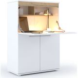 Secretaire bureau Dayana 90  Cm breed hoogglans wit met eiken