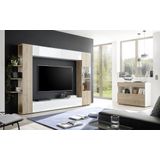 Tv-wandmeubel Marina 285 cm breed in hoogglans wit met cadiz eiken