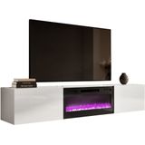 Zwevend Tv-meubel Slide 200 cm breed hoogglans wit met zwart sfeerhaard