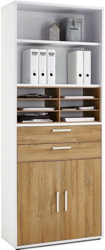 Boekenkast Calvia 222 cm hoog wit met oud eiken