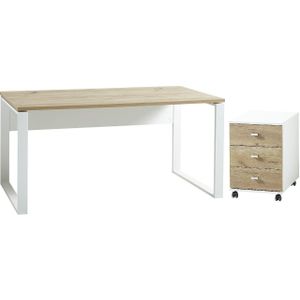 Bureau set Lioni 160 cm breed - wit met navarra eiken